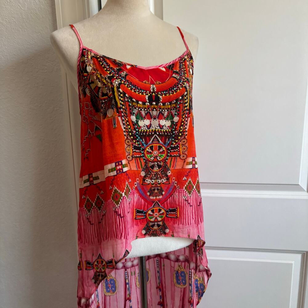 Shahida Parides Navajo High-low Dress Red Southwestern Tribal Embellished - Picture 3 of 13
